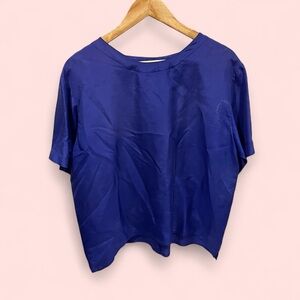 Vintage royal ocean blue silk Pebble Beach lightweight blouse short sleeve